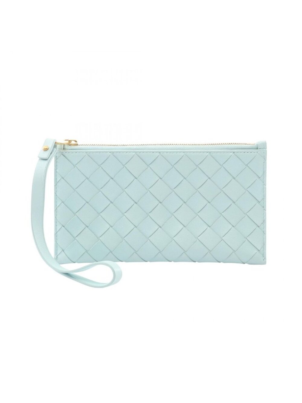 Bottega Veneta Pouch Intrecciato with Hand Strap Light Blue Leather